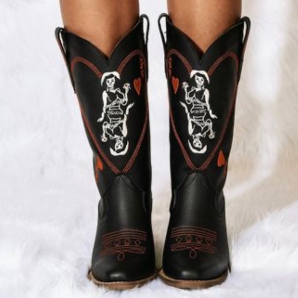 NWT DINGO Women's Queen A Hearts Western Boots Black 9.5 M